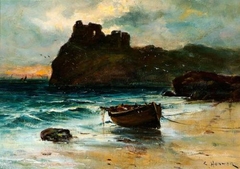 Seascape with Castle - Colin Hunter - ABDAG013994 by Colin Hunter