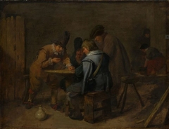 Soldiers playing dice in a tavern