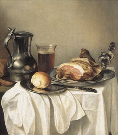 Still life with beer and ham