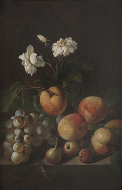 Still Life with Fruit and White Roses