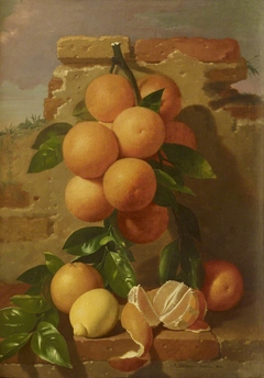 Still Life with Oranges in a Landscape by Antonio Mensaque