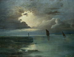 Sunset at Sea with Rising Thunderstorm by Andreas Achenbach