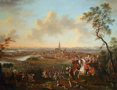 The Duke of Lorraine and escort return to the Rhine in front of Strasbourg by Johann Tobias Sonntag