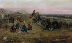 The Piegans preparing to Steal Horses from the Crows by Charles Marion Russell