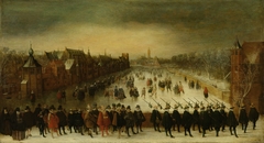 The Vijverberg, The Hague in winter, with Prince Maurits and his retinue in the foreground by Adam van Breen