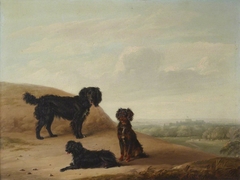 Three Sporting Dogs in a Landscape, with a Distant View of Windsor Castle by Edmund Bristow