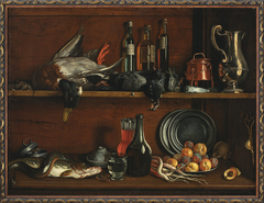 Trompe-l'oeil – cabinet in the pantry with wild fowls, fish and fruit by Jean Valette-Penot