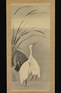 Two Egrets and Lotus by Sakai Hoitsu