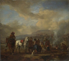 Two Horsemen at a Gipsy Encampment by Philips Wouwerman