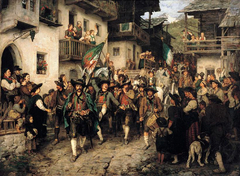 Tyrolean Home Guard returning from the war of 1809. by Franz Defregger
