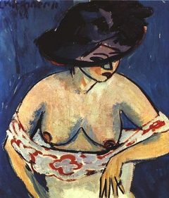 Weiblicher Halbakt mit Hut by Ernst Ludwig Kirchner