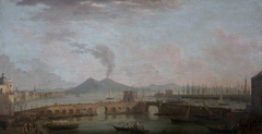View of Naples: The Ponte Nuove in the Porto Grande, and Distant Shipping, looking across the Bay to Vesuvius in the Distance by Gabrielle Ricciardelli