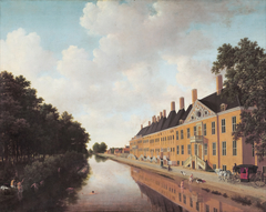 View of the Prinsessegracht canal in The Hague, seen in the direction of Bezoudenhout bridge; in the foreground on the right the House to the Boschkant and left the Koekamp by Joris van der Haagen