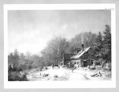Winterlandschaft mit Forsthaus und Wildfütterung by Heinrich Bürkel