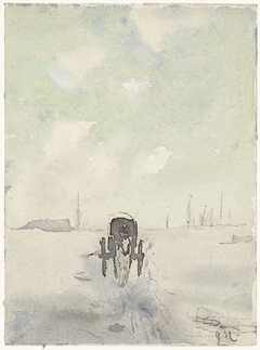 Winterlandschap met paard en wagen by Adolf le Comte