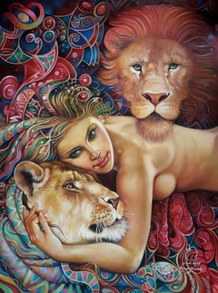 Woman and lions