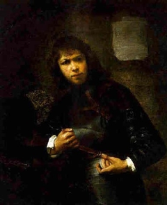 Young man Belting his Armour by Willem Drost