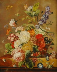 A Basket of Flowers with a Butterfly