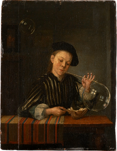 A Boy Blowing Soap Bubbles by Dutch Master of the 18th Century