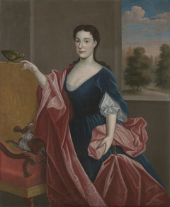 A Hudson Valley Lady with Dog and Parrot by Anonymous