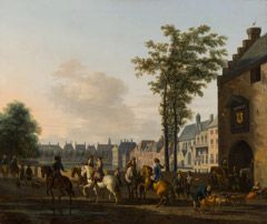 A hunting party near the Hofvijver in The Hague, seen from the South by Gerrit Adriaenszoon Berckheyde