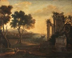 A Ruined Temple at Sunset by Anonymous
