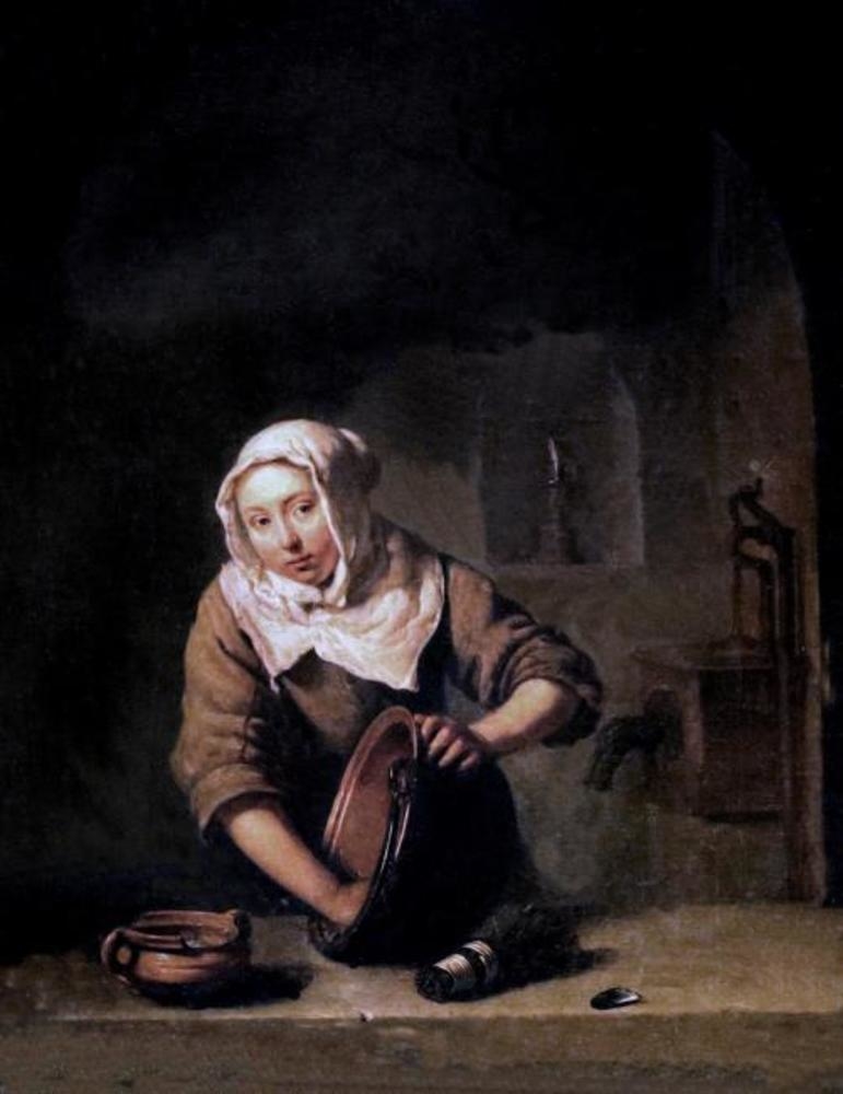 A Young Woman scouring a Copper Pot