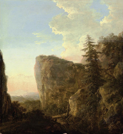 An Italianate landscape with a muleteer and travellers on a mountain track