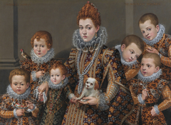 Bianca degli Utili Maselli, holding a dog and surrounded by six of her children by Lavinia Fontana