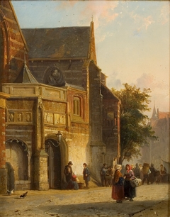 Bij de Oude Kerk te Amsterdam by Cornelis Springer