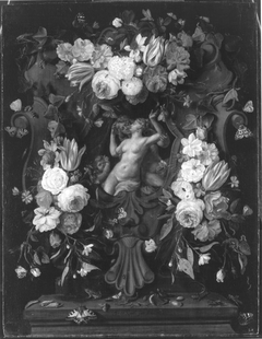 Blumenstück mit Venus, Adonis und Amor