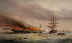 Burning of the troopship Eastern Monarch at Spithead, June 1859 by Arthur Wellington Fowles