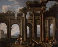 Classical Ruins of a Doric Arcade and Corinthian Colonnade with Lazzaroni and a Fortune-teller