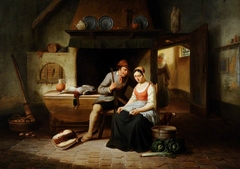Cottage Interior with Figures by Victor Emil Janssen