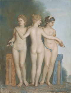 De drie Gratiën naar het antieke Romeinse beeld in de Borghese verzameling te Rome by Jean-Etienne Liotard