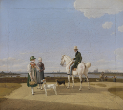 Ein Reiter und zwei Bauernmädchen
