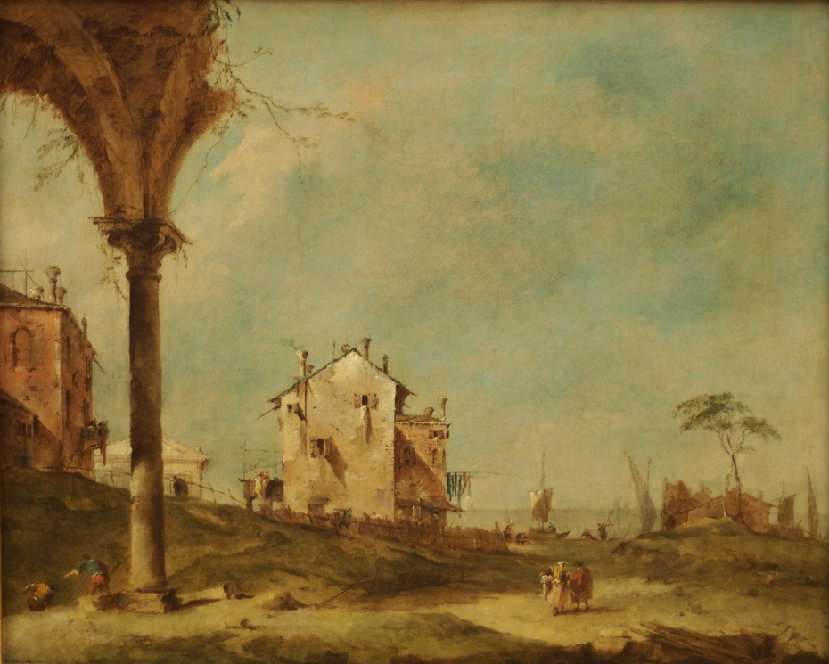 Fantasy Landscape with Buildings by a Lagoon