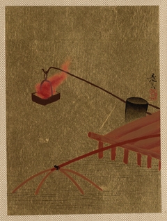 Fire Basket Suspended from Dock over a Fish Net in the Water by Shibata Zeshin