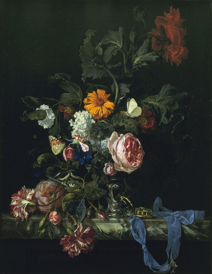 Flower still life with a watch