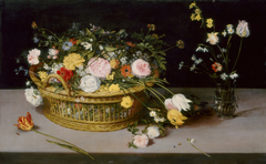Flowers in a Basket and a Vase