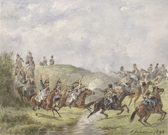 Franse dragonders en Oostenrijkse huzaren by Karel Frederik Bombled