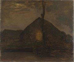Gabled farm hut in the evening by Piet Mondrian
