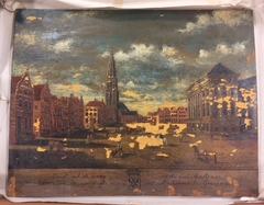 Gezicht uit de Waag op de St. Maartenstoren en de noordzijde van het stadhuis te Groningen by onbekend
