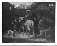 Gruppe mit Reiter und fünf Figuren in südlicher Landschaft