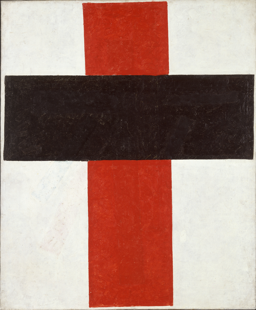 Hieratic Suprematist Cross (large cross in black over red on white)