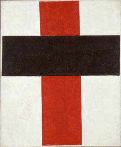 Hieratic Suprematist Cross (large cross in black over red on white)