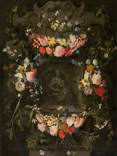 Holy Family in a Flower Garland by Jacob Denys