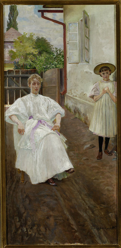 In front of the houe – artist’s wife and daughter by Jacek Malczewski