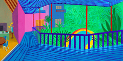 Interior with Blue Terrace and Garden by David Hockney
