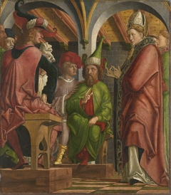 Kirchenväteraltar, Flügelaußenseite: Disputation des hl. Augustinus mit den Häretikern by Michael Pacher